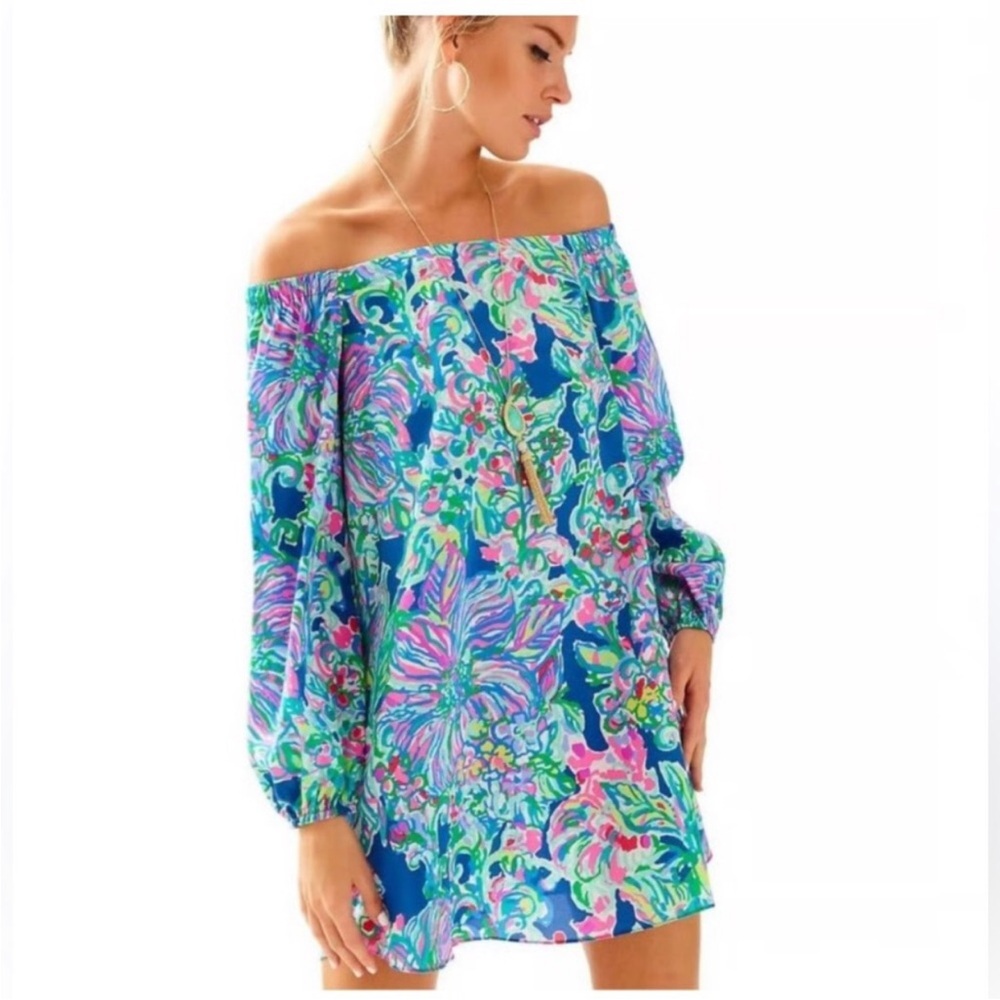 Lilly Pulitzer Adria stretch silk dress indigo exotic escapade